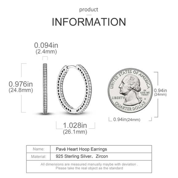 Sterling silver diamond with heart hoop earrings - Picture 4 of 4
